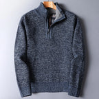 Men's blue heathered Stand-Collar Quarter-Zip Knit Sweater