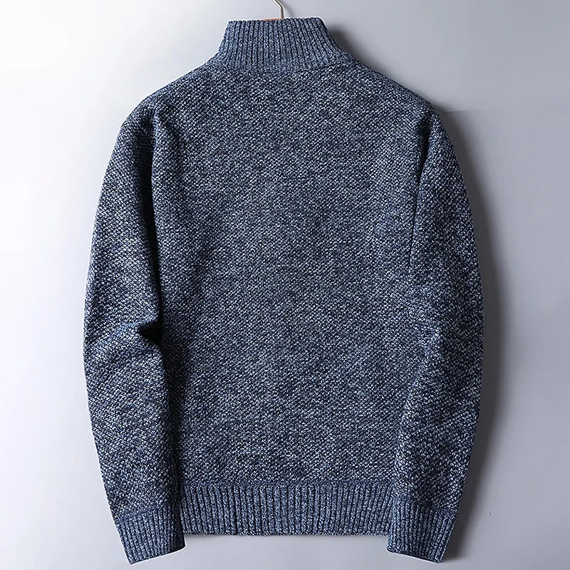 Men's dark gray heathered Stand-Collar Quarter-Zip Knit Sweater