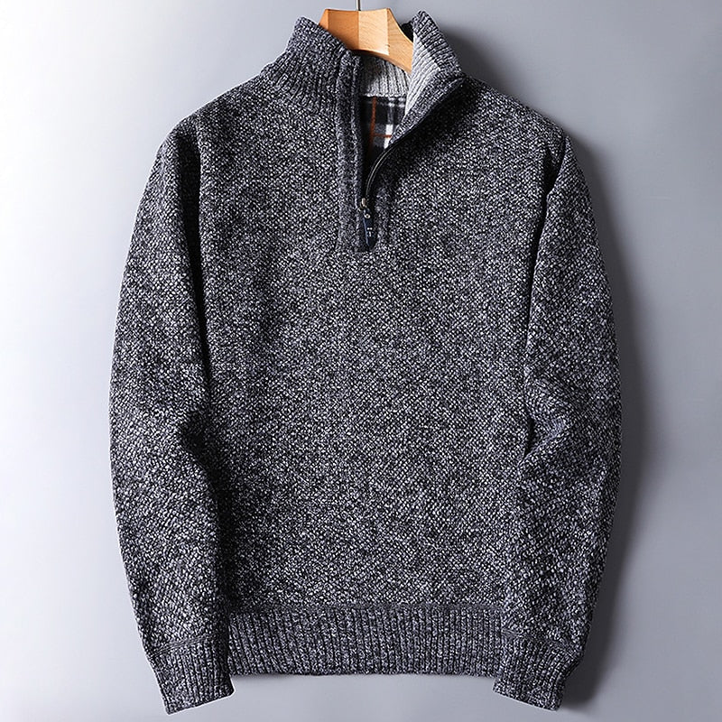 Men's light gray heathered Stand-Collar Quarter-Zip Knit Sweater