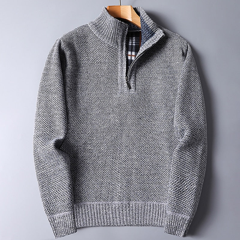 Men's wine heathered Stand-Collar Quarter-Zip Knit Sweater