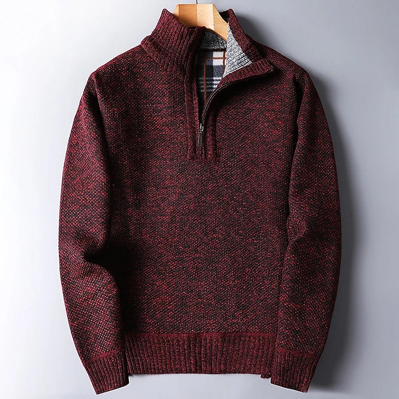 Men's wine heathered Stand-Collar Quarter-Zip Knit Sweater