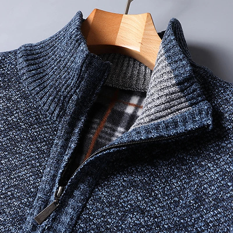 Men's wine heathered Stand-Collar Quarter-Zip Knit Sweater