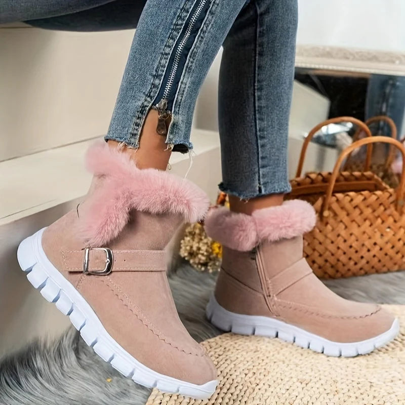 Women's grey chunky Sneaker-Boot Hybrid with Plush Fur Trim for Winter
