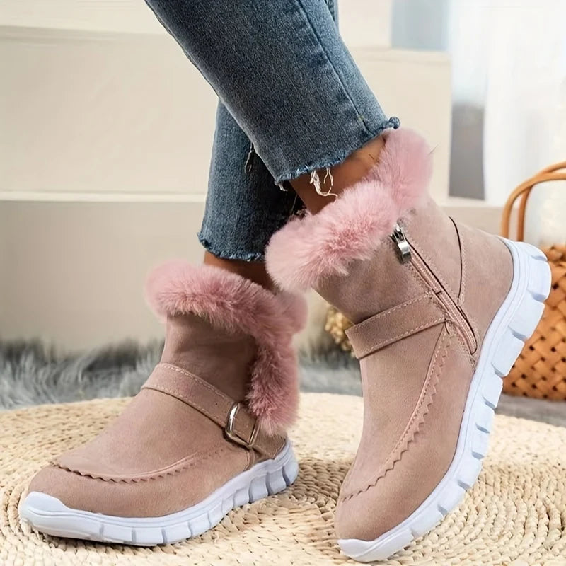 Women's brown chunky Sneaker-Boot Hybrid with Plush Fur Trim for Winter