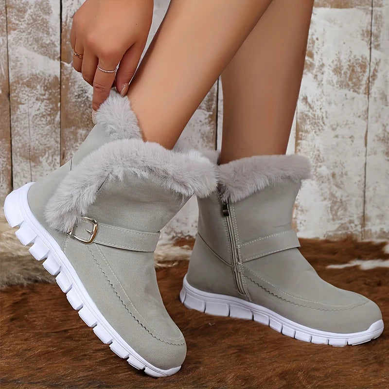 Women's brown chunky Sneaker-Boot Hybrid with Plush Fur Trim for Winter