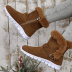 Women's brown chunky Sneaker-Boot Hybrid with Plush Fur Trim for Winter