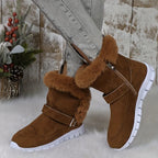 Women's brown chunky Sneaker-Boot Hybrid with Plush Fur Trim for Winter