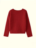 Women's pink relaxed drop-shoulder crew neck sweater, with ribbed trim