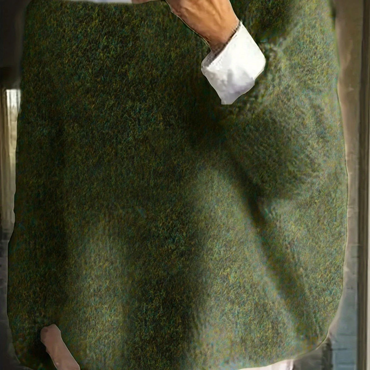 Women's fern green relaxed drop-shoulder crew neck sweater, with ribbed trim