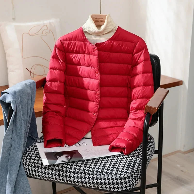 Women's red lightweight quilted jacket