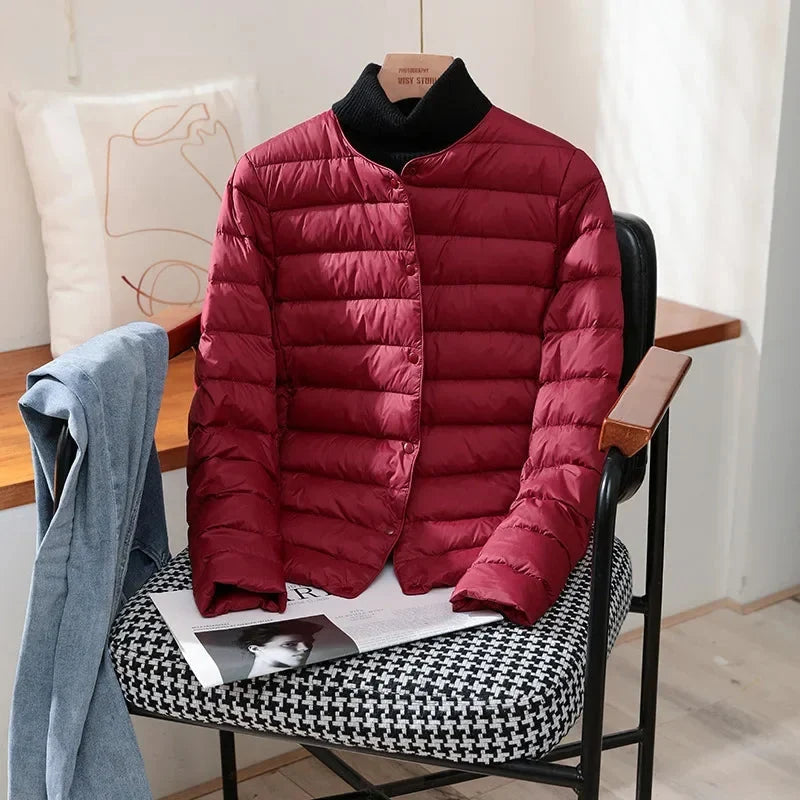Women's burgundy lightweight quilted jacket