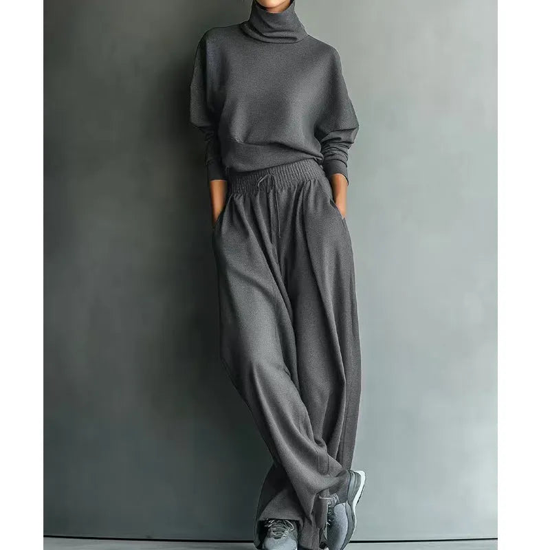 Women's gray turtleneck two-piece set