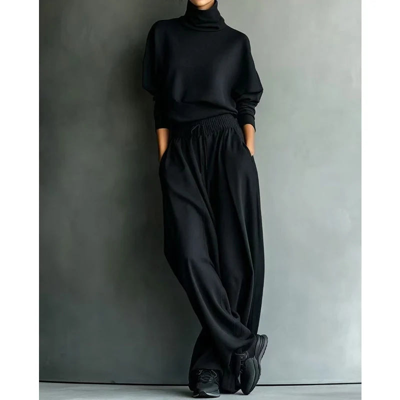 Women's black turtleneck two-piece set