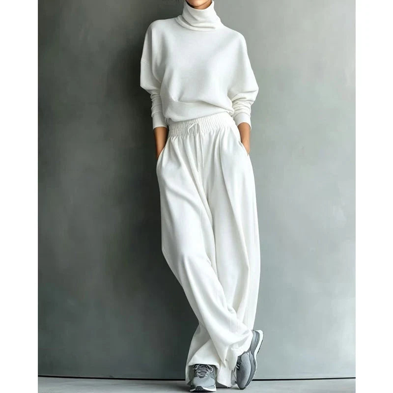 Women's white turtleneck two-piece set