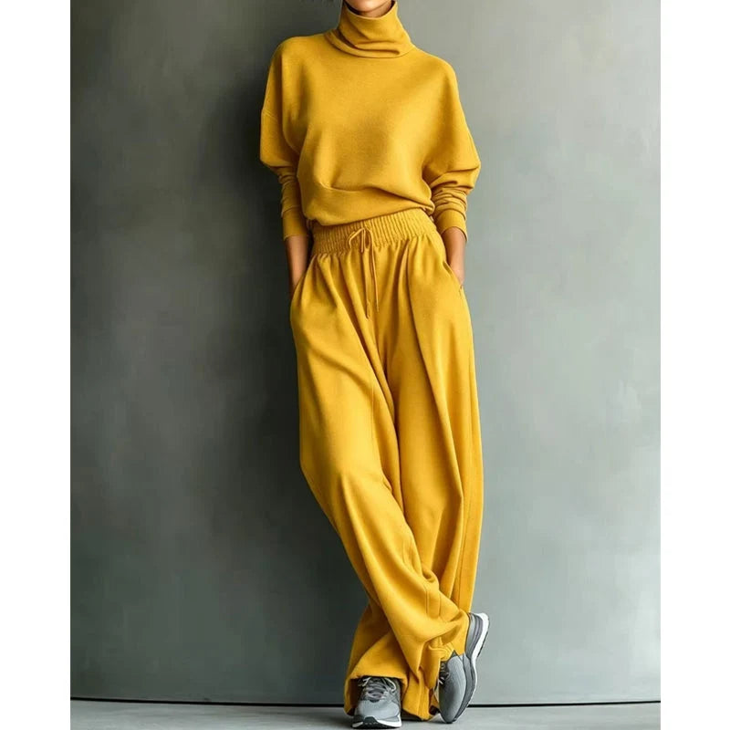 Women's yellow turtleneck two-piece set