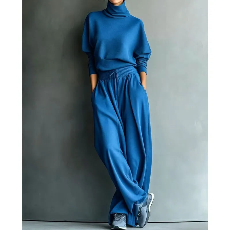 Women's blue turtleneck two-piece set