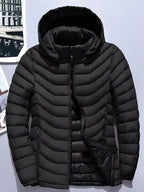 Men's grey slim-Fit Hooded Puffer Jacket, Zip-Front Design for Winter