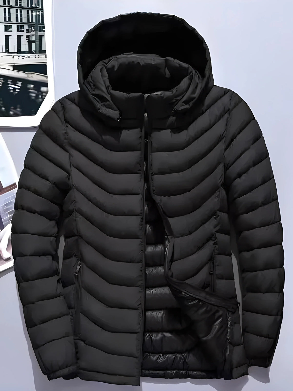 Men's grey slim-Fit Hooded Puffer Jacket, Zip-Front Design for Winter
