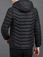 Men's grey slim-Fit Hooded Puffer Jacket, Zip-Front Design for Winter