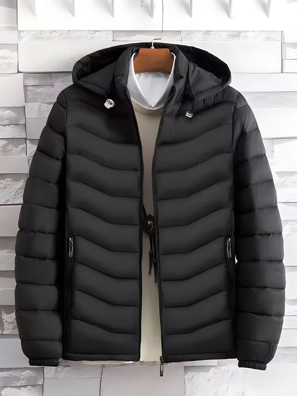 Men's grey slim-Fit Hooded Puffer Jacket, Zip-Front Design for Winter