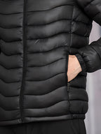 Men's grey slim-Fit Hooded Puffer Jacket, Zip-Front Design for Winter