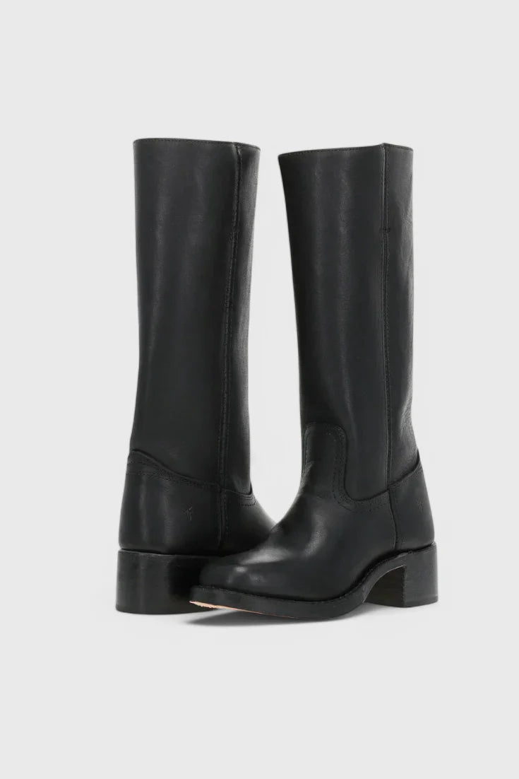 Women's black classic knee-high heeled boots, with side zip entry
