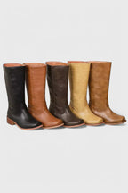 Women's dark brown classic knee-high heeled boots, with side zip entry