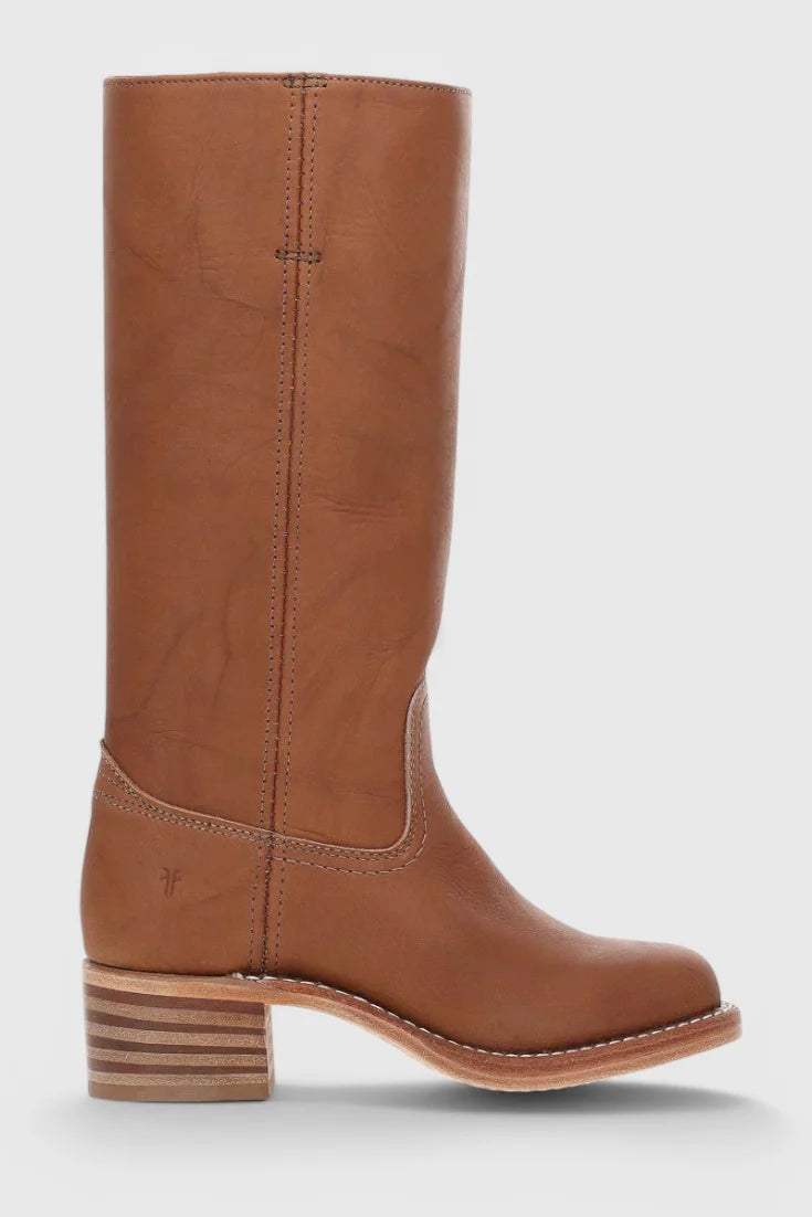 Women's dark brown classic knee-high heeled boots, with side zip entry
