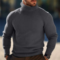 Men's gray ribbed turtleneck sweater, slim fit knit for winter