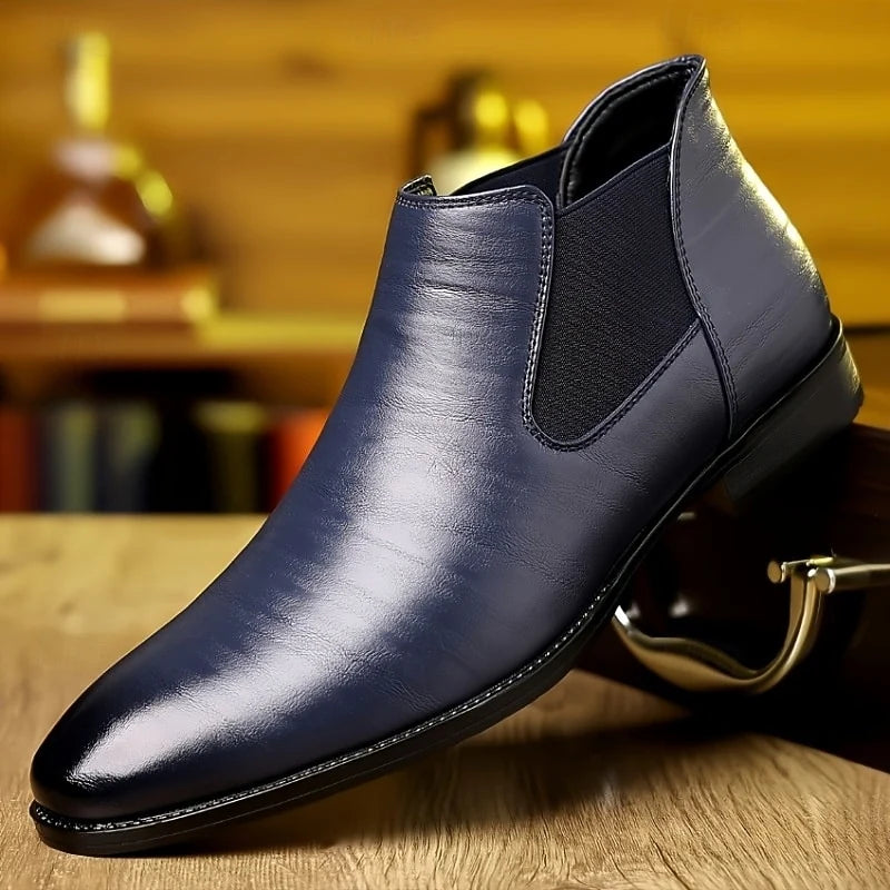 Men's blue slip-On Chelsea Boots with Glossy Finish, Classic Style