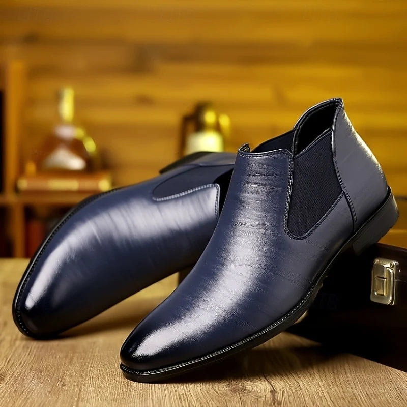 Men's black slip-On Chelsea Boots with Glossy Finish, Classic Style