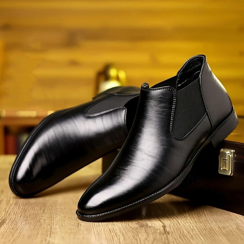 Men's black slip-On Chelsea Boots with Glossy Finish, Classic Style