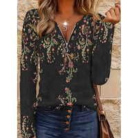 Rachel | Women's Floral-Print Quarter-Zip Long-Sleeve Knit Top