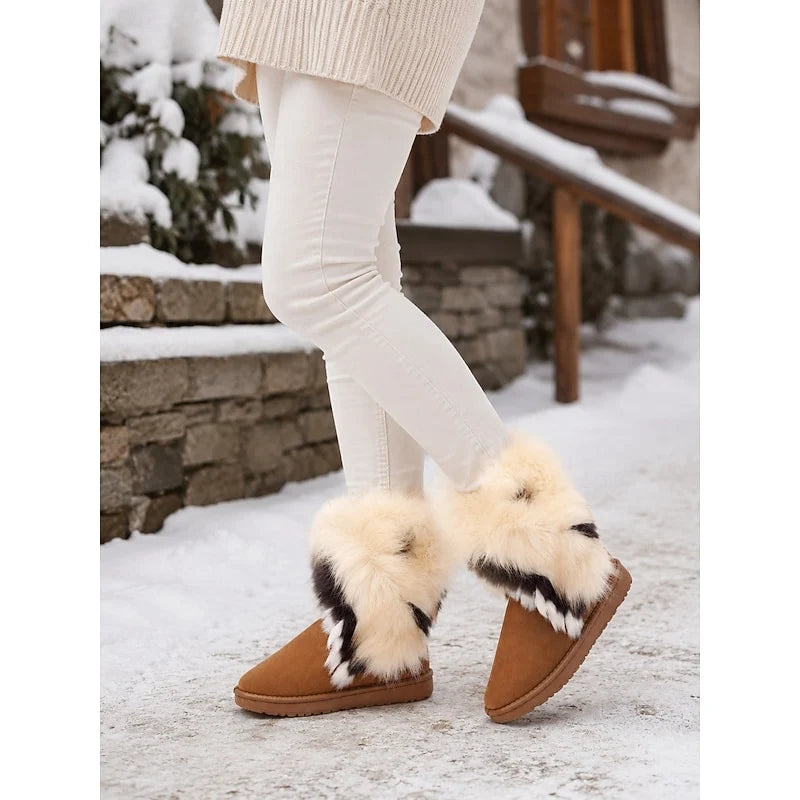 Women's pink fluffy Sheepskin-Style Ankle Boots for Winter