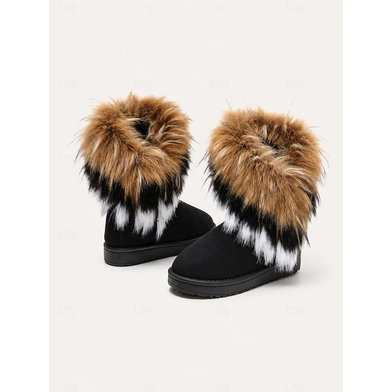 Women's black fluffy Sheepskin-Style Ankle Boots for Winter