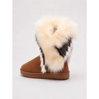 Women's black / white fluffy Sheepskin-Style Ankle Boots for Winter