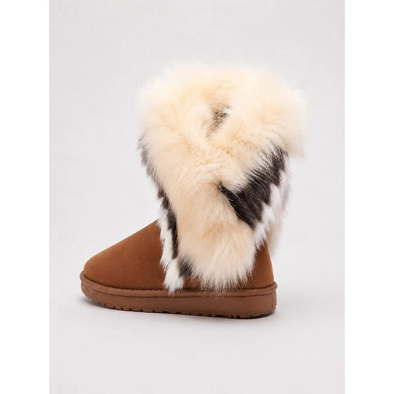 Women's black / white fluffy Sheepskin-Style Ankle Boots for Winter