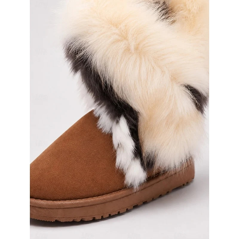Women's blue fluffy Sheepskin-Style Ankle Boots for Winter