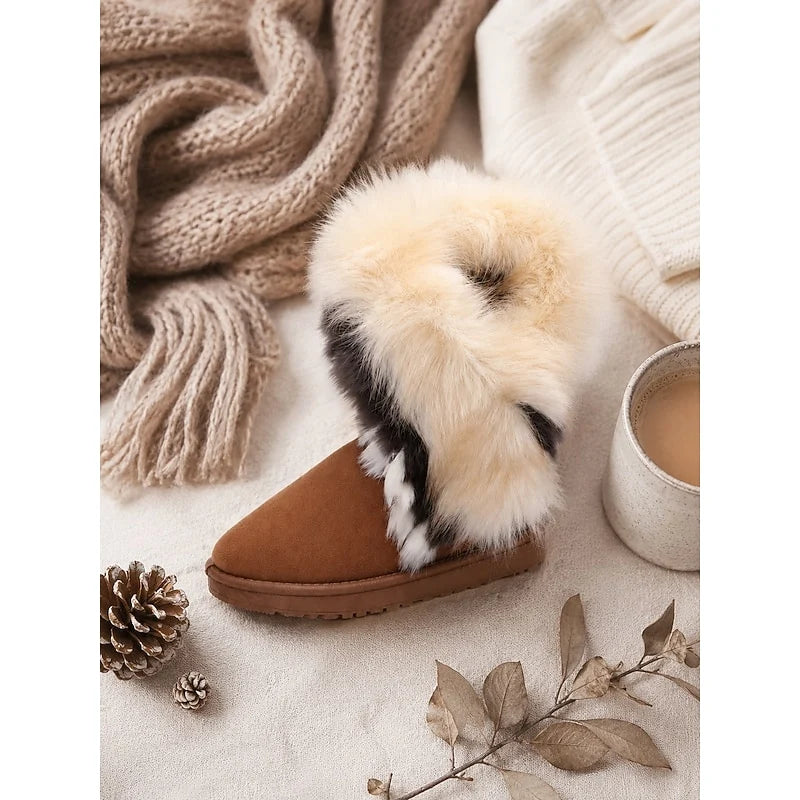 Women's black fluffy Sheepskin-Style Ankle Boots for Winter