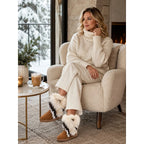 Women's black fluffy Sheepskin-Style Ankle Boots for Winter