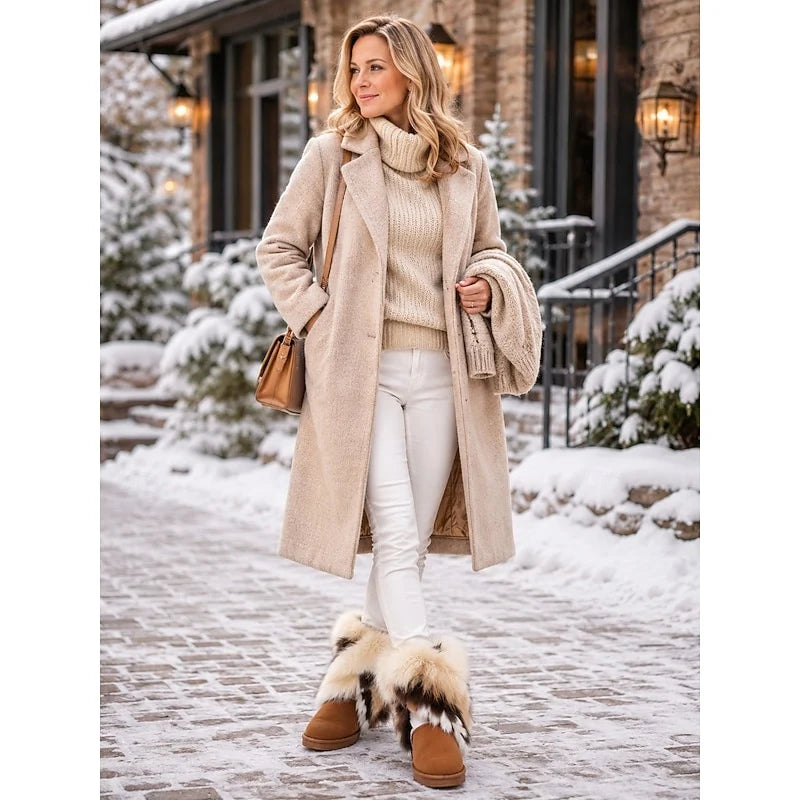 Women's black fluffy Sheepskin-Style Ankle Boots for Winter
