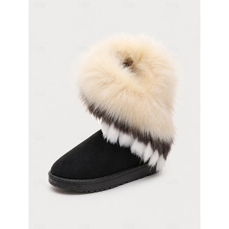 Women's black fluffy Sheepskin-Style Ankle Boots for Winter