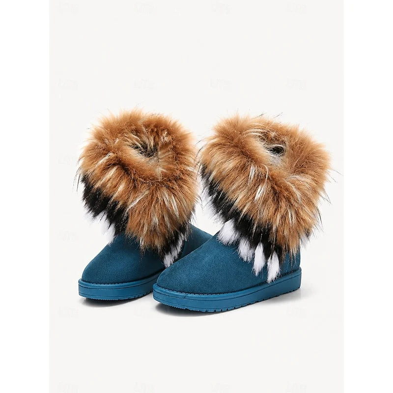 Women's black fluffy Sheepskin-Style Ankle Boots for Winter