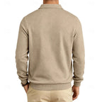 Men's khaki textured quarter-zip pullover, with a ribbed collar