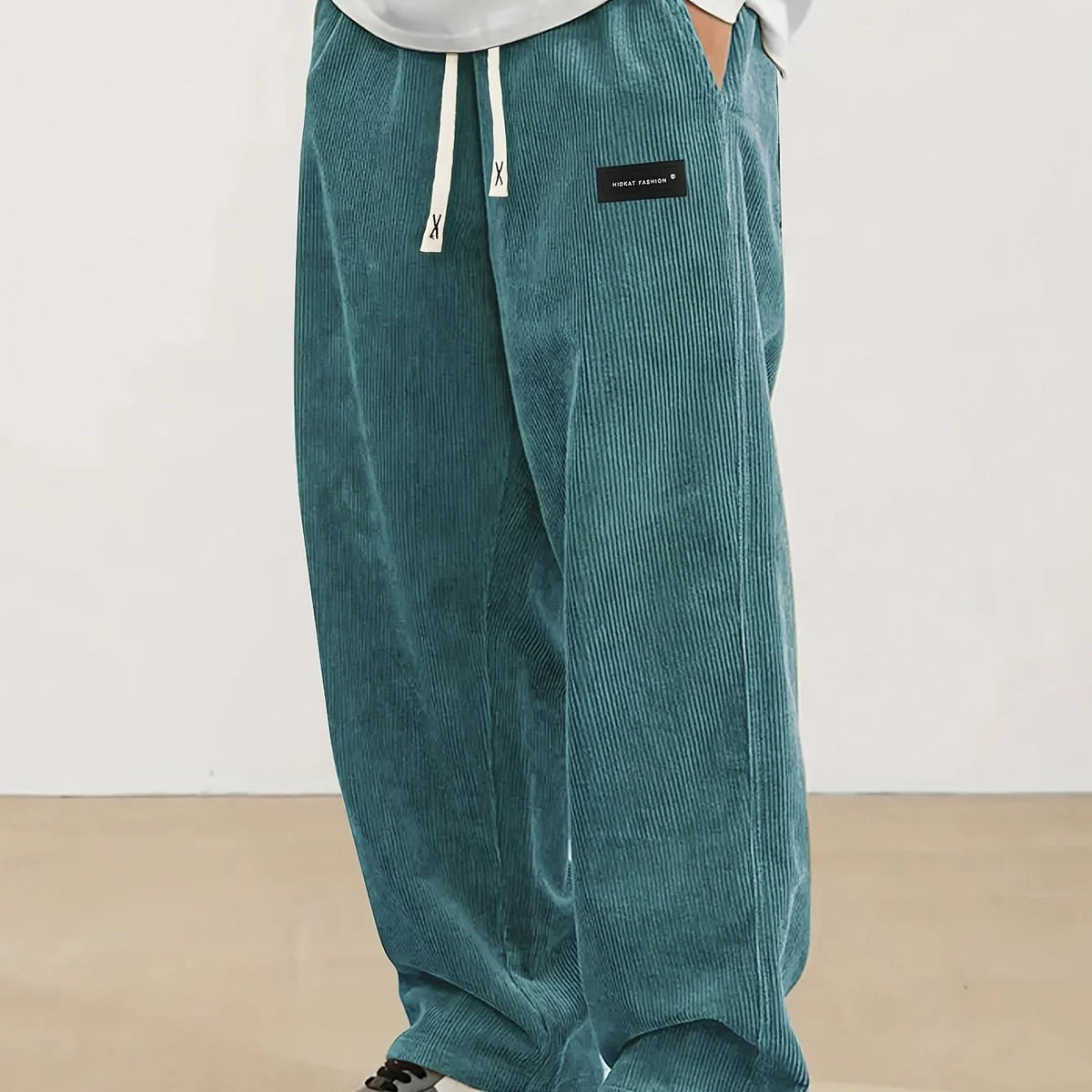 Men's sky blue relaxed Wide-Leg Corduroy Pants with Drawstring Waist