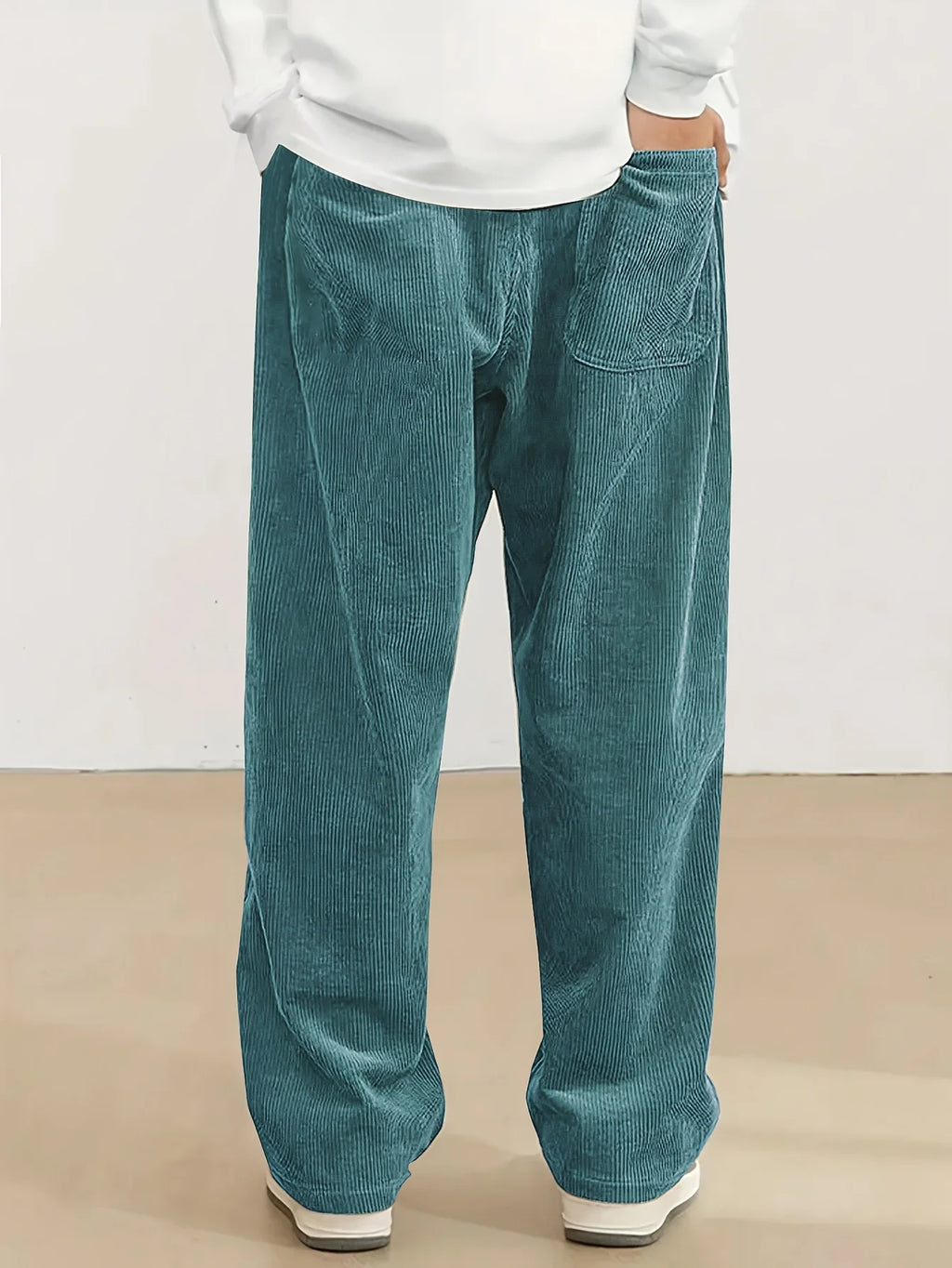 Men's khaki relaxed Wide-Leg Corduroy Pants with Drawstring Waist