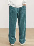 Men's khaki relaxed Wide-Leg Corduroy Pants with Drawstring Waist
