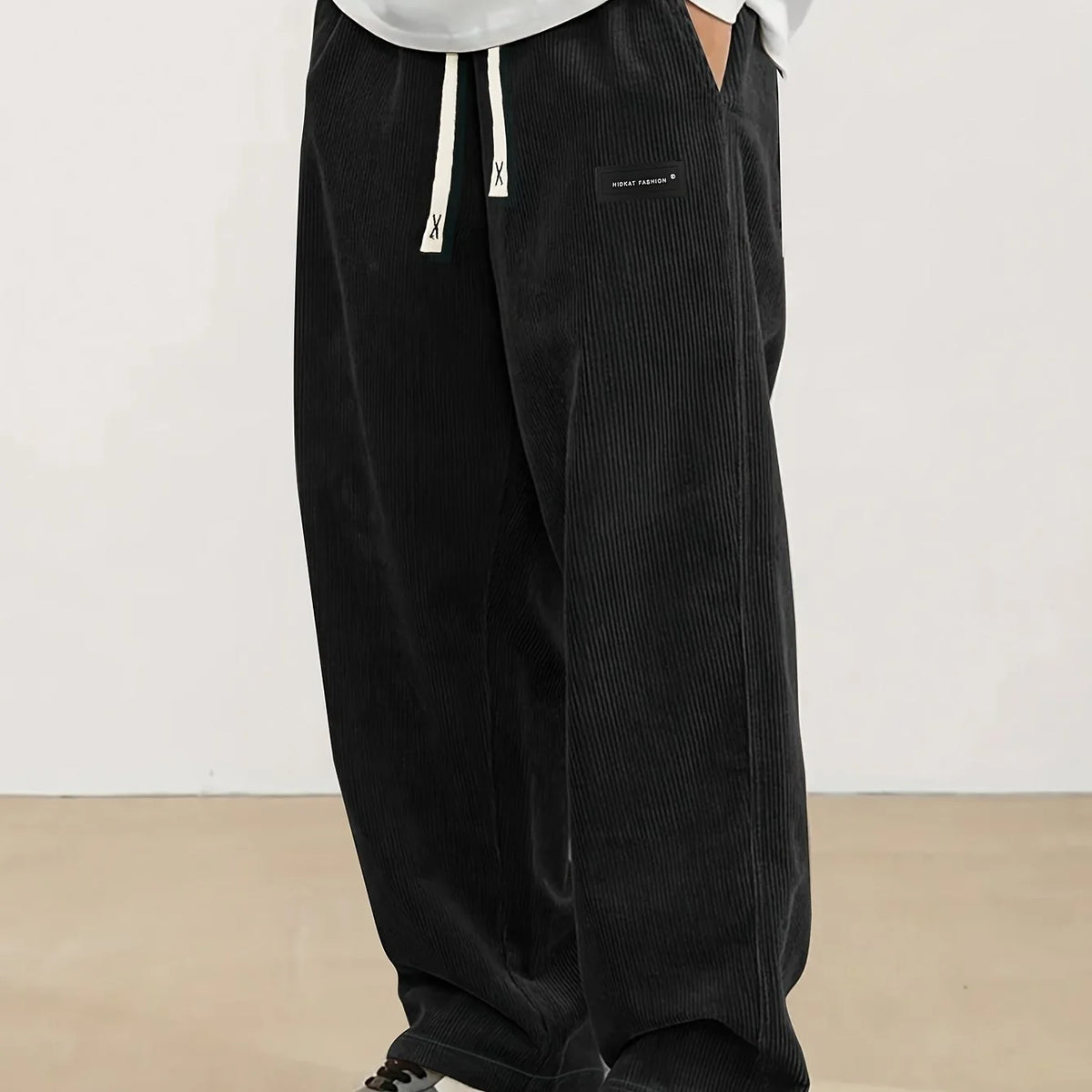 Men's fern green relaxed Wide-Leg Corduroy Pants with Drawstring Waist
