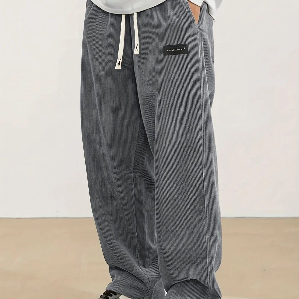 Men's fern green relaxed Wide-Leg Corduroy Pants with Drawstring Waist