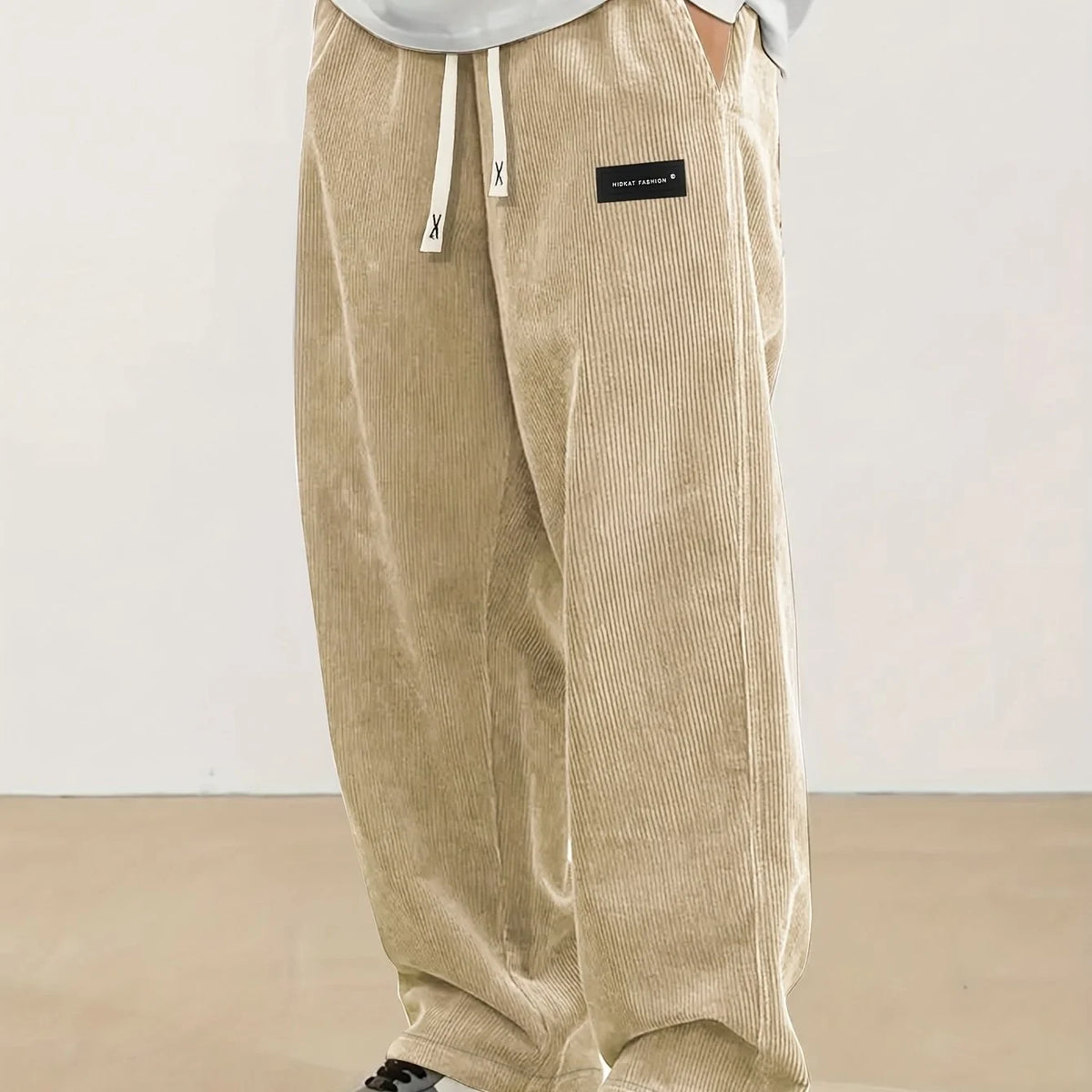 Men's fern green relaxed Wide-Leg Corduroy Pants with Drawstring Waist